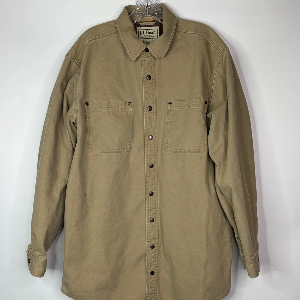Vintage L.L. Bean Flannel Lined Button Up Canvas Shirt Jacket Large Tall Grunge